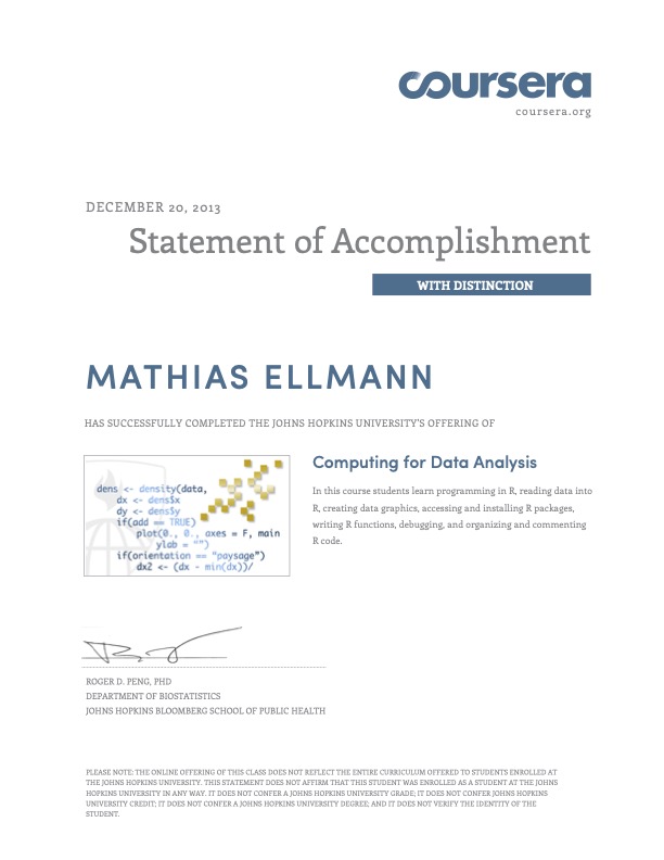 Computing for Data Analysis Mathias Ellmann